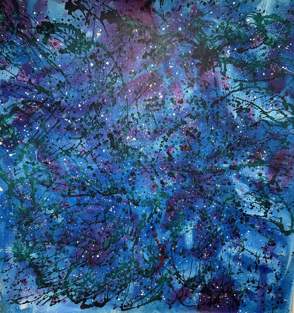 "Blue Explosion." Cotton Canvas with Acrylic Paint. 6’ x 6’