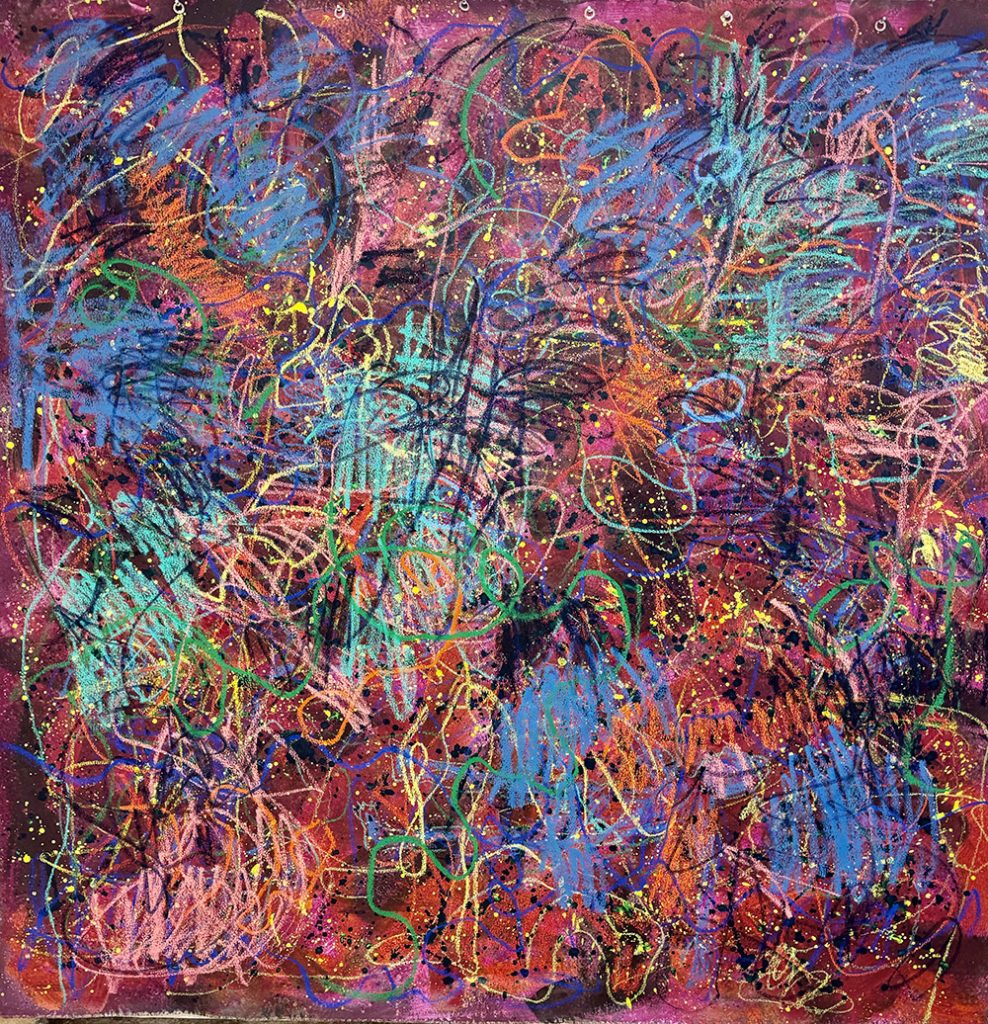 "Celebrate, Laugh and Cry." acrylic and oil pastel on canvas 6’x6’