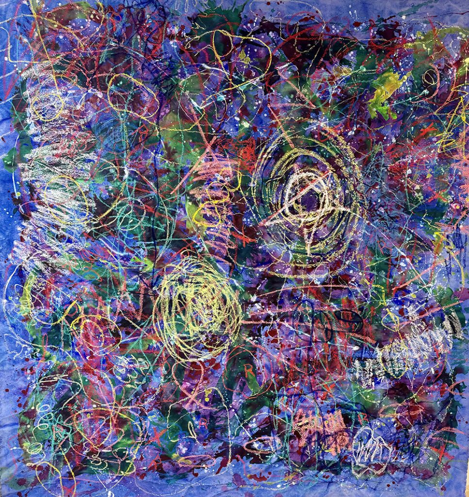 "Universal Chaos." Acrylic and oil pastel on canvas. 6’x6’
